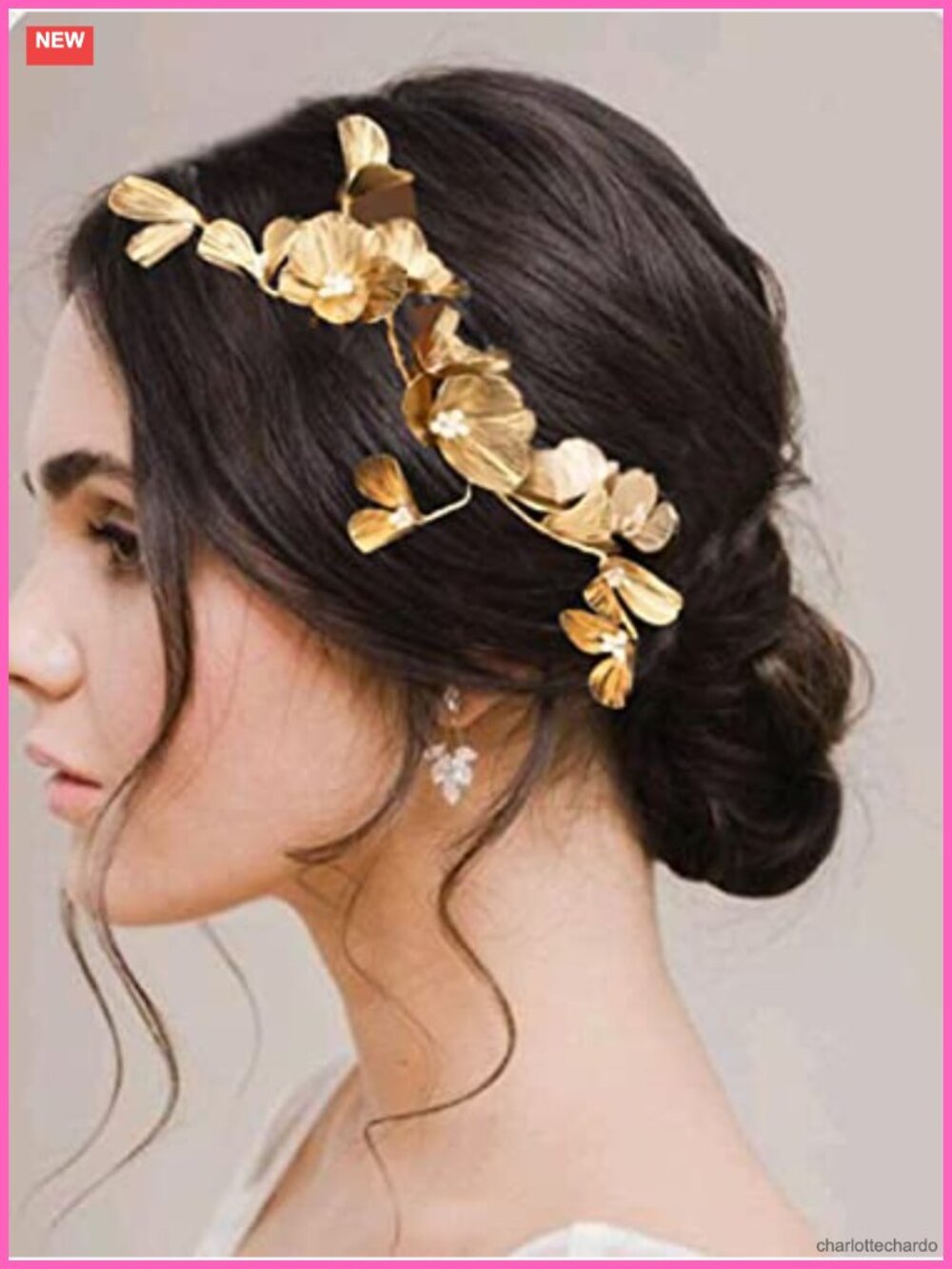 Gold Leaf Flower Bridal Headband Wedding Hair Vine Adjustable Headpiece
